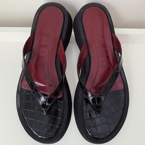 Staud Tessa Croc-Embossed Black Leather Platform Thong Sandals 42 11